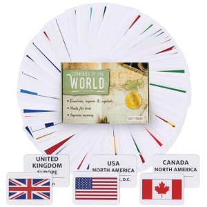 Blue Panda 205 Countries Of The World Flags Flash Cards For Education - Kids Geography Country Flashcards With Continent And Capital (2.5 X 3.5 In)