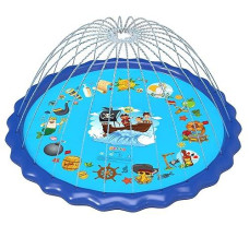 Splash Pad Mat, Sprinkler Water Inflatable Pool, Pirate Theme Summer Outdoor Backyard Yard Play Toys Gifts For Toddler Kids Boys Girs Baby 1 2 3 4 5 6