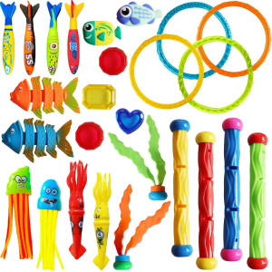 Cakuni Underwater Swim Pool Diving Toys - Summer Swimming Dive Toy Sets - Water Rings,Sticks,Octopus,Torpedo Bandits,Fish & Balls For Kids