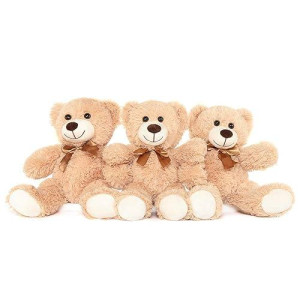 Morismos 3 Packs Teddy Bears Bulk Stuffed Animals, Cute Small Plush Toys, Little Bear For Kids On Centerpiece Baby Shower, 14 Inches, Brown