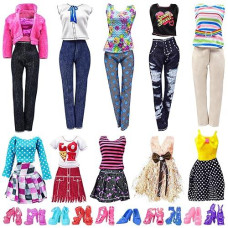 Doll Clothes For 11.5 Inch Girl Doll 20 Pcs Casual Wear Clothes And Doll Accessories With 10 Pairs Shoes +10 Fashion Doll Dresses