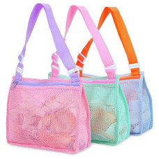 Tagitary Beach Toy Mesh Beach Bag Kids Shell Collecting Bag Beach Sand Toy Seashell Bag Swimming Accessories For Boys And Girls(Only Bags,A Set Of 3)