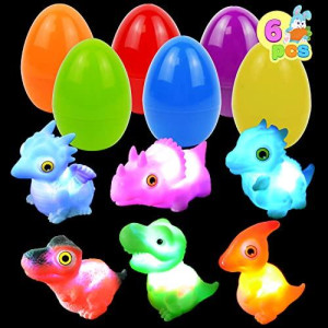 Joyin 6 Pcs Pre-Filled Easter Eggs With Light-Up Floating Dinosaur Bath Toys For Easter Eggs Hunt, Easter Basket Stuffers/Fillers, Filling Treats, Easter Party Favor, Classroom Prize Supplies
