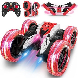 Remote Control Car, Double Sided Rc Car, 4Wd Off-Road Stunt Car With 360� Flips, 2.4Ghz Indoor/Outdoor All Terrain Rechargeable Electric Toy Cars Gifts For Boys Kids 3 + Year Old (Red)