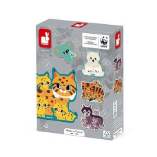 Janod World Wildlife Fund 5 Adaptable Animal Puzzles (2 To 6 Pieces) - Ages 2+ - J08625