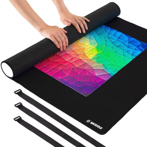 Puzzle Mat Roll Up - 47 X 30 No Fold Jigsaw Puzzle Mat For 2000, 1500 And 1000 Piece Jigsaw Puzzles - Includes Storage Bag With Foam Tube And 3X Secure Straps With Extra Sorting Space