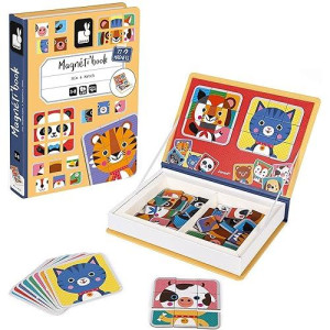 Janod Magnetibook 80 Pc Magnetic Mix And Match Animal Faces Game For Creativity And Motor Skills. Book Shaped Travel/Storage Case Included - S.T.E.M.? Toy For Ages 3+, Multicolor
