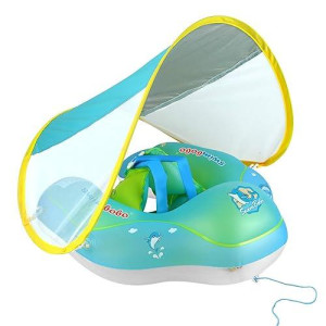 Baby Swimming Pool Float With Sun Canopy, Anti-Flip, Inflatable Baby Float With Safe Bottom Support And Adjustable Canopy, Infant Pool Floats For The Age Of 3-24 Months