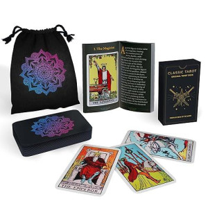 Sagesight Classic Tarot Cards Deck With Guidebook & Premium Linen Carry Bag - Original Pamela Colman Smith Artwork - Tarot Cards For Beginners And Experts (Black)
