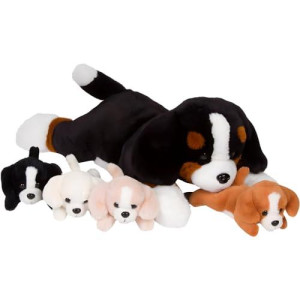 Pixiecrush Dog Stuffed Animals For Girls Ages 3-8 - Mommy Bernese Stuffed Dog With 4 Puppies - Magical Dog Pillow Plushie - Enchanting Puppy Surprise Toys