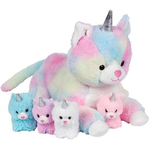 Pixiecrush Unicorn Stuffed Animals Set Of 5 Includes Stuffed Mommy Unicorns Kitty Cat With 4 Baby Kittens Cat Plushies For Kids - Cute Toys And Gifts For Girls, Ideal Gift For 3 Year Old Girl & Above