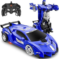 Remote Control Car, Toy For 3-8 Year Old Boys, 360? Rotating Rc Deformation Robot Car Toy With Led Light, Transform Robot Rc Car Age 3 4 5 6 7 8-12 Years Old For Kids, Boys Girls Birthday Gifts (Blue)