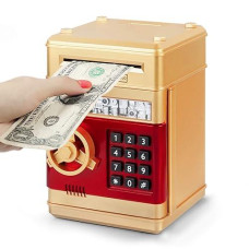 Refasy Money Bank For Kids,Electronic Piggy Bank Money Coin Banks For Children Best Toys Gifts For Boys Girls Mini Atm Kid Bank Password Money Saving Box Coin Can For Kid(Gold)