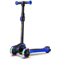 Tonbux Kids Scooter For Age 3-12, Toddler Scooter With 4 Adjustable Heights, Light Up 3-Wheels Scooter, Shock Absorption Design, Lean To Steer, Balance Training Scooter For Kids Blue