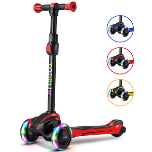 Tonbux Kids Scooter For Age 3-12, Toddler Scooter With 4 Adjustable Heights, Light Up 3-Wheels Scooter, Shock Absorption Design, Lean To Steer, Balance Training Scooter For Kids Red