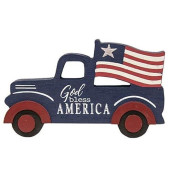 Happy Deals ~ Americana Vintage Patriotic Truck Shelf Sitter | Tabletop Decor - 5.75 X 3.5 Inch