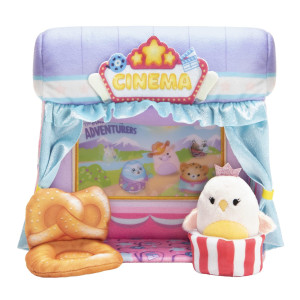 Squishville Mini-Squishmallows Cinema Playset - Includes One 2-Inch Plush Pretzel Chair Popcorn Bucket - Irresistibly Soft Colorful Plush