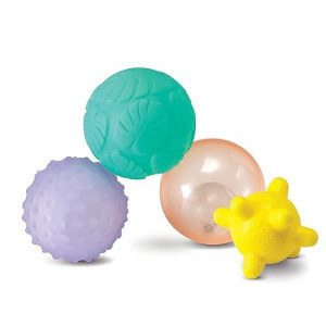 Infantino Activity Ball Set Music & Lights - 4 Colorful, Bouncy, & Multi-Textured Balls For Fine Motor Development For Little Hands