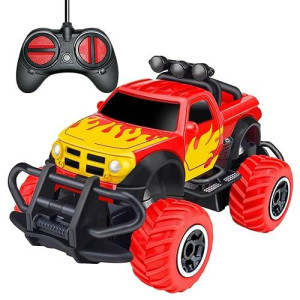 Hymaz Remote Control Car For Boys 4-7, 1:43 Scale Mini Rc Car Toys For Toddlers Boys Girls 2 3 4 5 6 7 Year Old Birthday Xmas Gifts- Red Flames Truck
