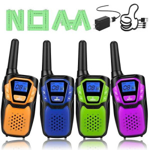 Walkie Talkies 4 Pack Rechargeable,Easy To Use Family Walky Talky Toy For 3-12 Years Old Boys And Girls Birthday For Camping Hiking Outdoor With Regular Micro-Usb Charger/Battery