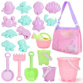 Tagitary Beach Sand Toys Set For Kids 3-10 With Bucket Watering Can Shovel Rake Sand Molds Beach Shell Bag