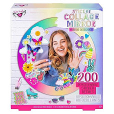 Fashion Angels Sticker Collage Mirror Design Set - 1 Round Rainbow Mirror To Hang Or Stand, 3 Stickers Sheets With 200 Reusable Sticker Decals - Develops Creativity And Confidence - Ages 8 And Up