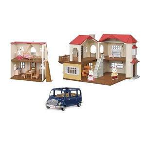 Calico Critters Red Roof Grand Mansion Gift Set, Dollhouse Playset With 3 Figures, Furniture, Vehicle And Accessories