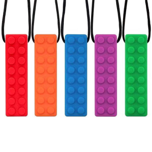 Budde Sensory Chew Necklace - 5 Pack Teether Silicone Chewing Pendant Oral Motor Teething & Biting Needs, Sy030