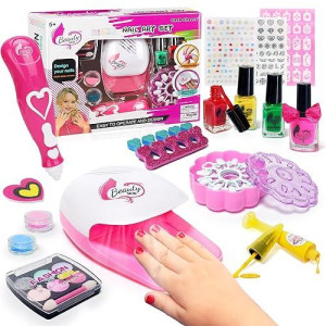 Geek Cheers Kids Nail Polish Set For Girls, All In One Nail Art Kit With Nail Dryer/ Glitter Pen/ Nail Pen/ Eyeshadow - Birthday And Christmas Gifts For Girls Ages 5-12