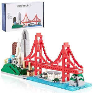 YUJNS Architecture Skyline Collection Micro Mini Blocks Set San Francisco Golden Gate Bridge Building Modle Kit, Toy Gift for Kids Teens and Adults (1610 Pieces)