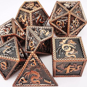 Haomeja Dnd Metal Dice Dragon Set 7 Role Playing Dice D&D Solid Dice Dungeons And Dragons Ancient Red Copper