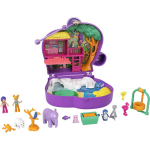 Polly Pocket Compact Playset, Elephant Adventure With 2 Micro Dolls & Accessories, Travel Toys With Surprise Reveals