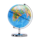 Exerz 8" World Globe Political Map - Educational Geographic Globe - Stainless Steel Arc And Base