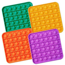 Push Pop Bubble Fidget Sensory Toy, 4-Pack Push Pop Fidget Toy, Square, Purple, Orange, Mint Green, Yellow, Party Favors
