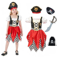 Lingway Toys Girls Deluxe Pirate Costume,Buccaneer Princess Dress With Accessories For Girls 7-8Years
