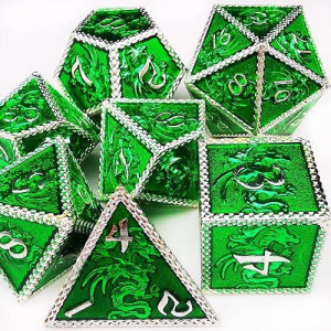 Haomeja Dragon Metal Dnd Dice Set D&D Dice Dungeons And Dragons Rpg Games Silver Green