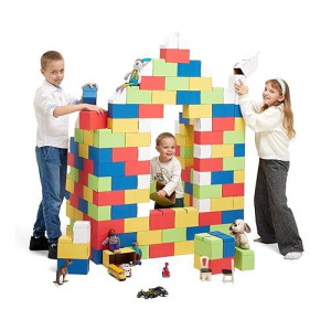 Gigi Bloks Jumbo Cardboard Building Blocks For Kids - 200 Xxl Interlocking And Stackable Jumbo Cardboard Blocks With Color Pieces - Construction Cardboard Bricks For Kids - Sturdy & Easy-To-Assemble