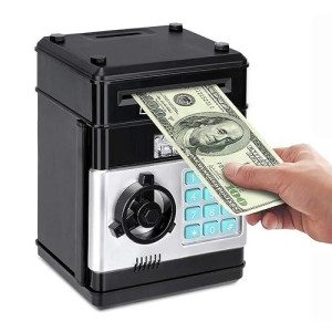 Setibre Piggy Bank, Electronic ATM Password cash coin can Auto Scroll Paper Money Saving Box Toy gift for Kids (Black)