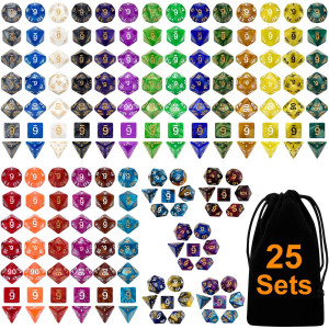 Dnd Double-Colors Polyhedron Dice Set For Dungeons And Dragons D&D Rpg Mtg Table Games D4 D6 D8 D10 D% D12 D20 25 Colors Dice With 1 Large Flannel Bag, 25 X 7 (175 Pieces)