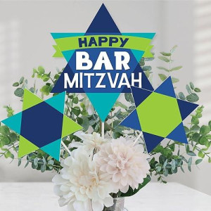 Big Dot Of Happiness Blue Bar Mitzvah - Boy Party Centerpiece Sticks - Table Toppers - Set Of 15