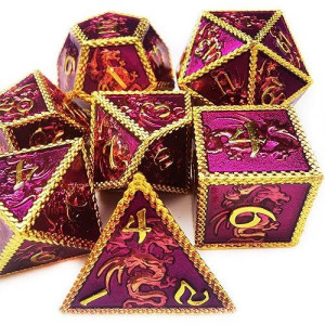 Haomeja Dnd Metal Dice Dragon Set 7 Role Playing Dice D&D Solid Dice Dungeons And Dragons Golden Purple