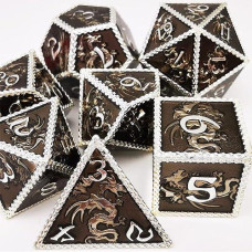 Haomeja Dnd Metal Dice Dragon Set 7 Role Playing Dice D&D Solid Dice Dungeons And Dragons Silver Black