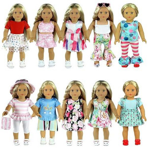 Reeraa 20 Pcs 18 Inch Doll Clothes And Accessories For American 18 Inch Girl Doll Clothes Gift Including 10 Complete Sets Of Clothing
