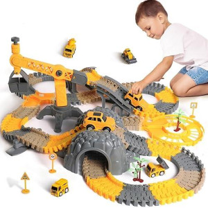 Tumama 249Pcs Construction Race Track Vehicle Toys For Boys And Girls, Stem Building Bendable Cars Track Sets For Toddlers 3 4 5 6 Years Old