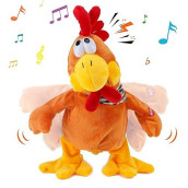 Cuteoy 13" Squawking Chicken Musical Stuffed Animal Plushies Walking Singing Waving Rooster Electronic Interactive Plush Toy Gifts For Kids Boys Girls Easter Christmas