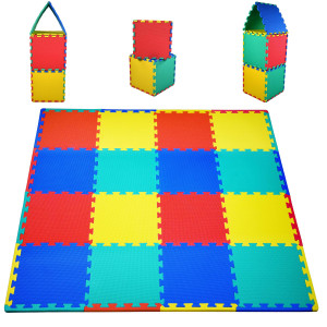 Kc Cubs Soft & Safe Non-Toxic Children�S Interlocking Multicolor Exercise Puzzle Eva Play Foam Mat For Kids� Floor & Nursery Room, 16 Tiles, 4 Colors, 11.5� X 11.5�, 24 Borders (Eva001)