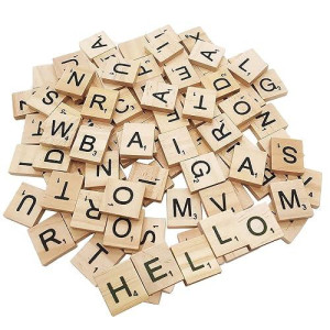 Myyzmy 200 Pcs Scrabble Letters, Wood Scrabble Tiles For Crafts Making Crossword Game