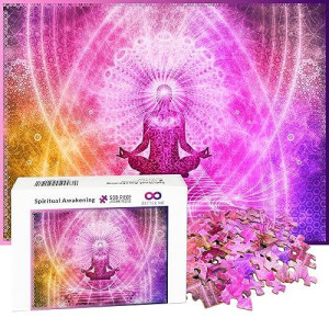 Spiritual Awakening Third Eye Chakra Yoga Jigsaw Puzzle - Mandala Puzzle, Psychedelic Galaxy Lotus Pose Meditation - 500 Piece Puzzles For Adults & Families
