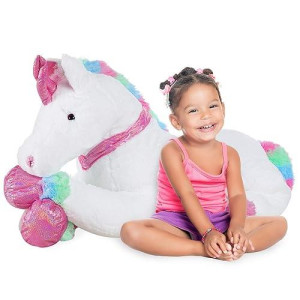 Best Choice Products 52In Kids Extra Large Plush Unicorn, Life-Size Stuffed Animal Toy W/Rainbow Details - Soft White Fur