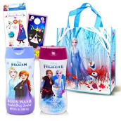 Disney Frozen Bath Accessories Set ~ Bundle With 5 Pc Frozen Body Wash, Shampoo, Tote Bag, Stickers, And More
